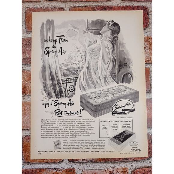 1950 Wake Up Fresh as Spring Air Enjoy a Rest Treatment Mattress Vtg Print Ad - Picture 6 of 7